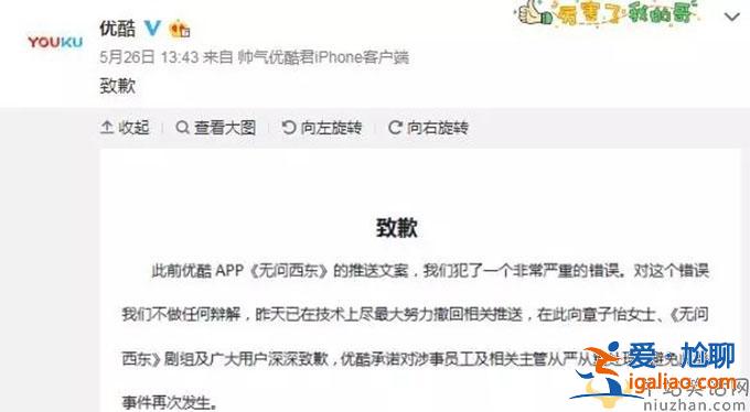 優酷向章子怡道歉 因無問東西不當文案已處理涉事員工