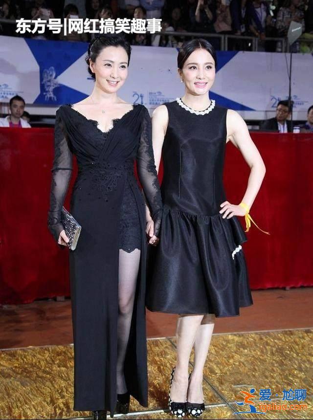 50歲的大陶紅和47歲的小陶虹相對比，神似雙胞胎，人生差距卻