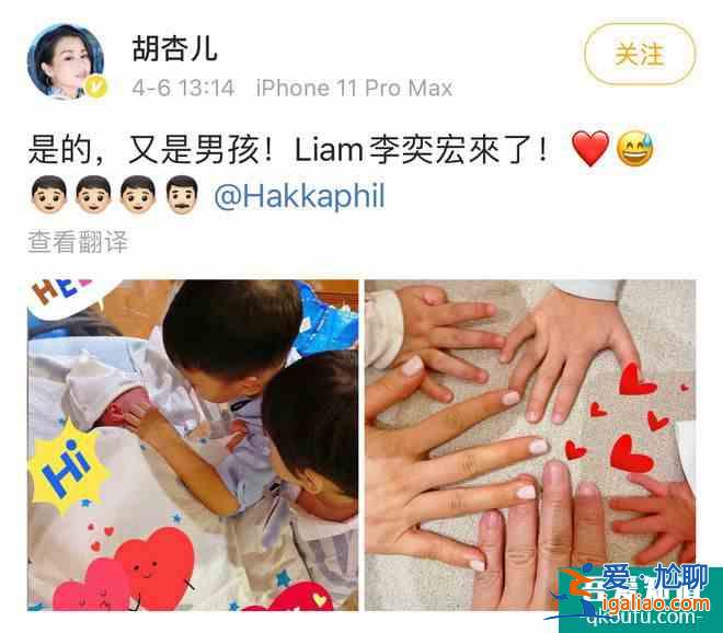 胡杏兒三胎生子 分享一家五口手掌合照？