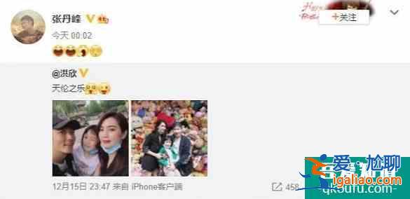 洪欣否認與張丹峰離婚 曬家人合影力破傳聞？