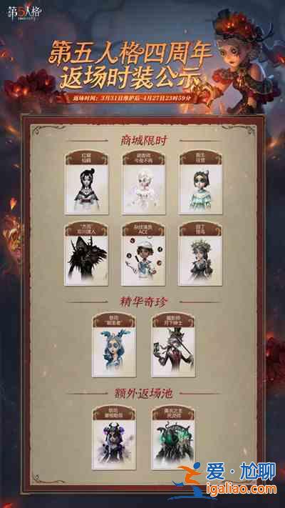 第五人格四周年哪幾款時(shí)裝返場(chǎng)？四周年時(shí)裝返場(chǎng)一覽與分享？