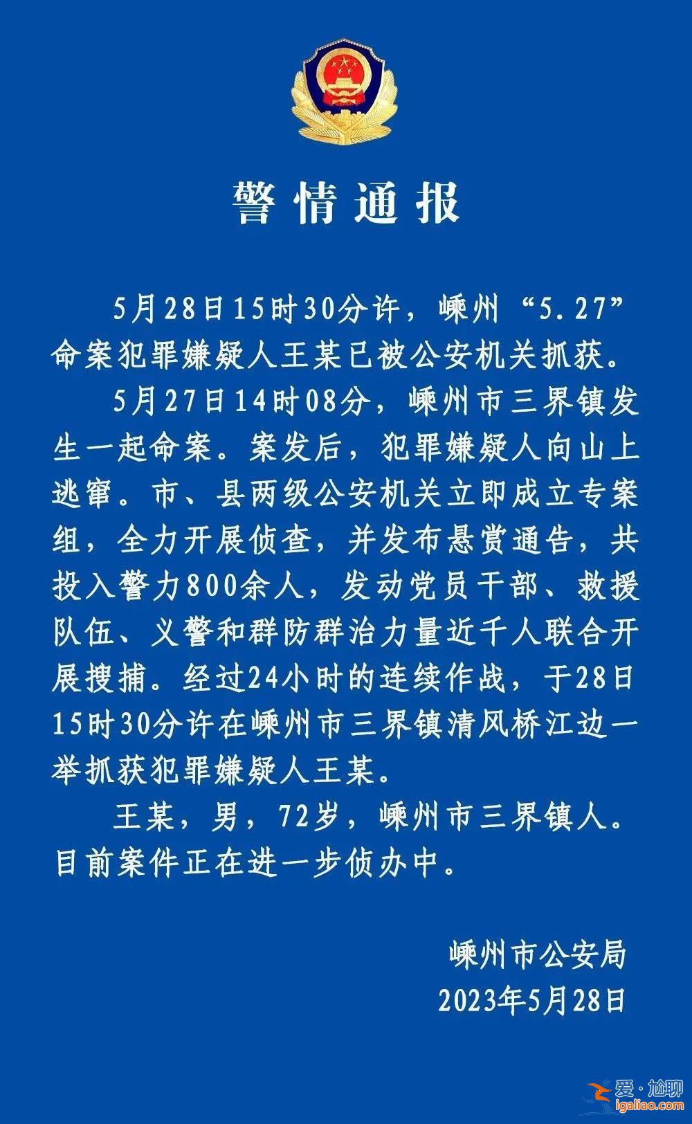 浙江嵊州“5.27”命案72歲嫌疑人落網 當地組織近千人聯合搜捕24小時？