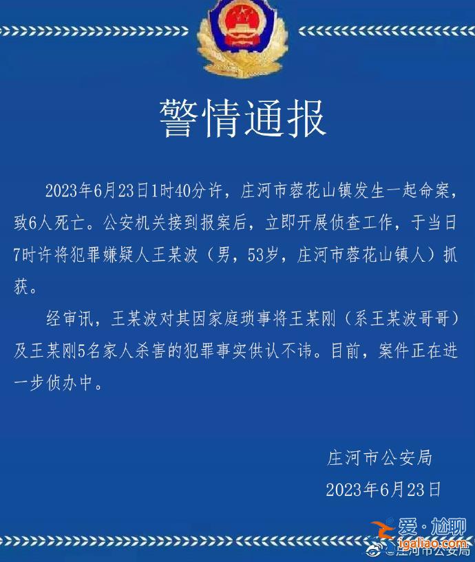 遼寧莊河一男子因家庭瑣事將哥哥一家六口殺害 警方通報？