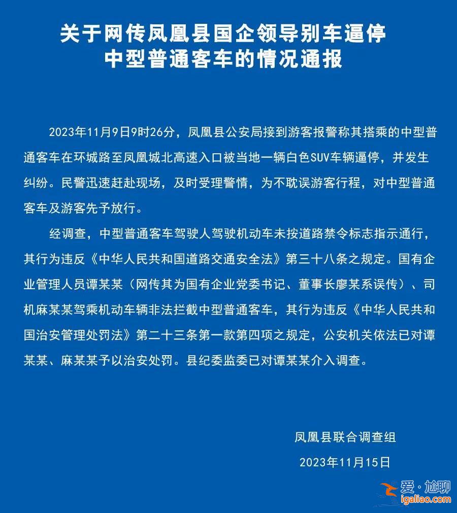 游客在湖南鳳凰古城遭國企領導別車逼停？官方通報？