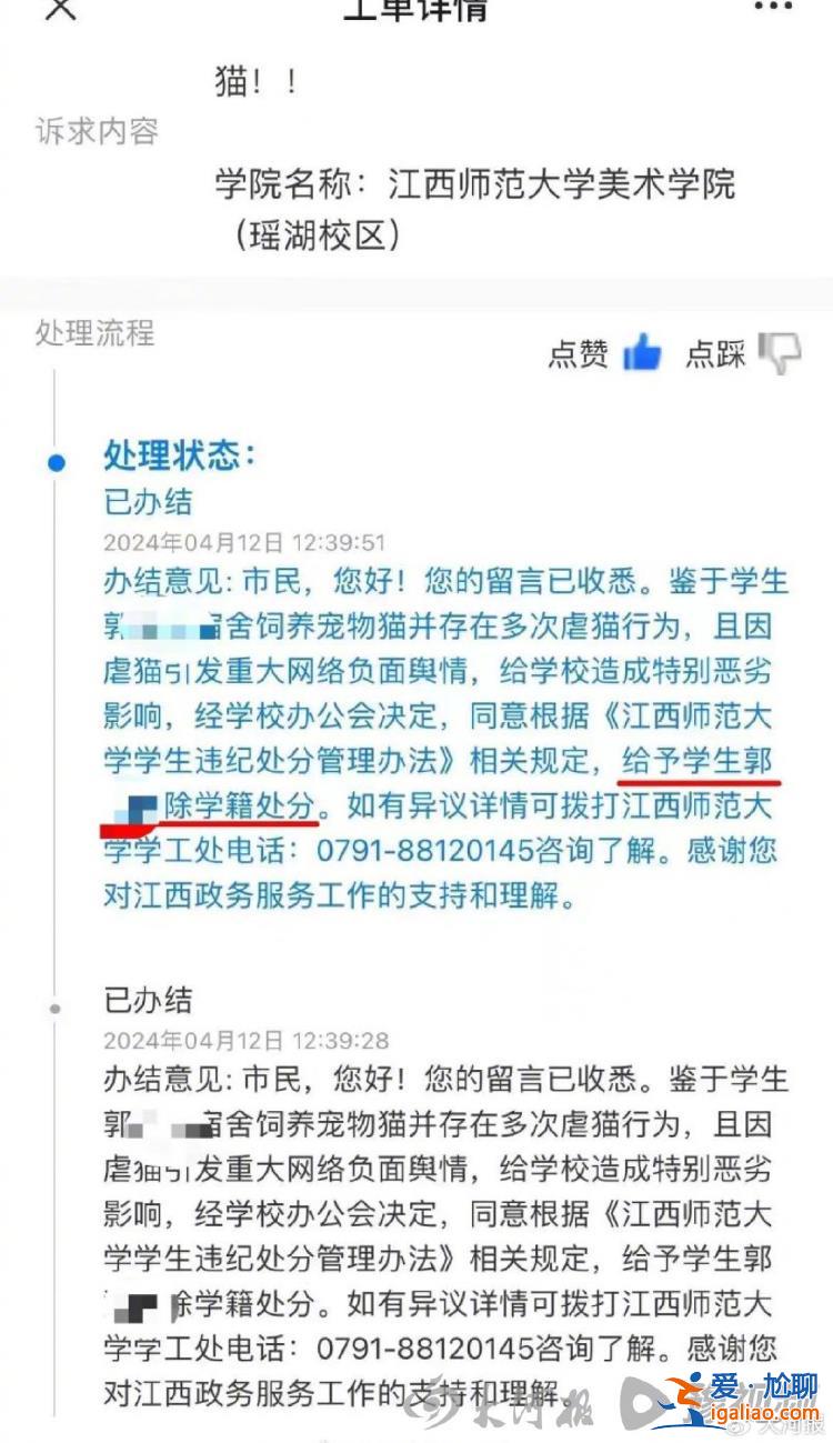 江西師范大學虐貓學生被開除學籍 調查發現其還存在傳播淫穢視頻的行為？